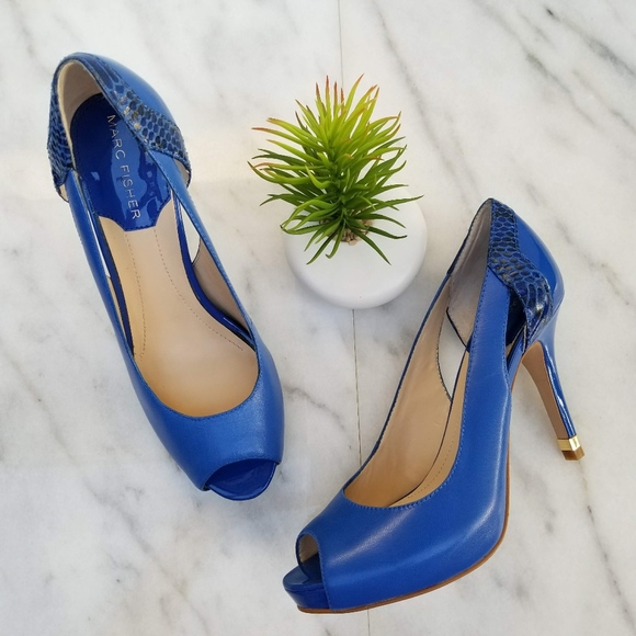 Marc Fisher Shoes - MARC FISHER Bross Peep Toe Pump Blue Leather Heel